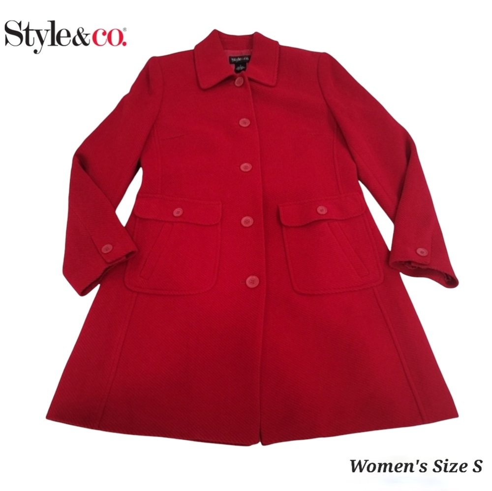 Style & Co Red Winter Coat Women Size S